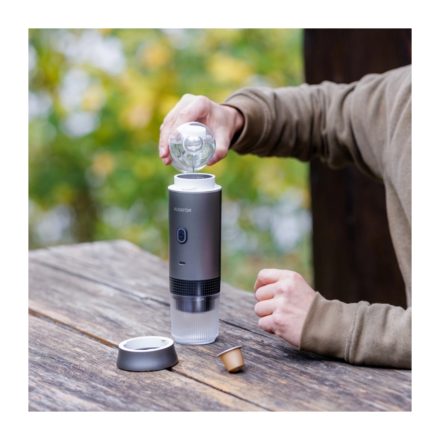 Aligator ACM002 - PortaCaffé 3-i-1 genopladelig rejsekaffemaskine 72 W/7500 mAh grå