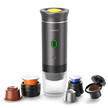 Aligator ACM002 - PortaCaffé 3-i-1 genopladelig rejsekaffemaskine 72 W/7500 mAh grå