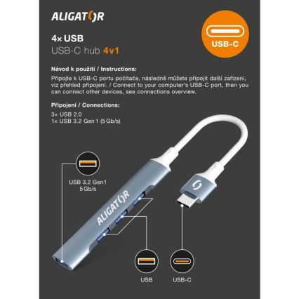 Aligator AHUB002 - USB-C-hub 4-i-1