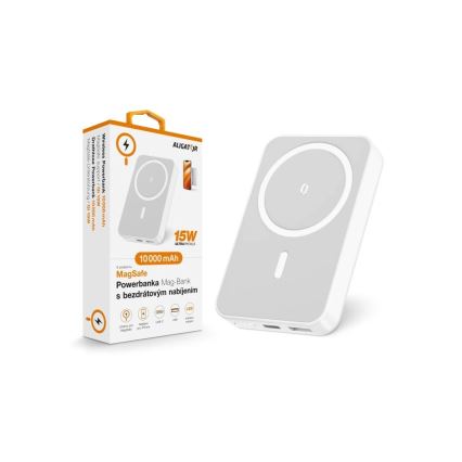 Aligator AMS04WT - Powerbank med trådløs Qi- og MagSafe-opladning, 10000 mAh, 15W Power Delivery, sort
