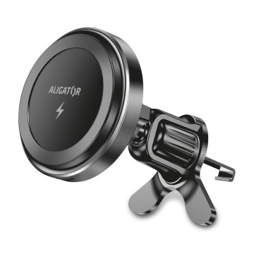 Aligator AMS05BK - Magnetisk telefonholder til bil med trådløs Qi-opladning 15 W og MagSafe, sort
