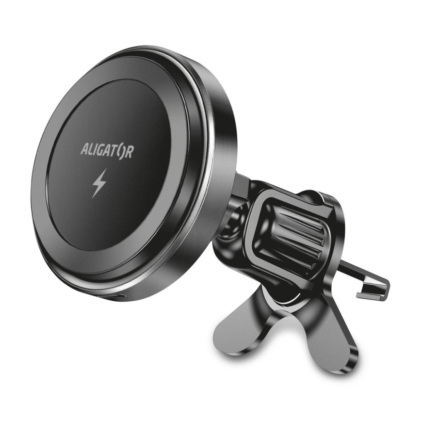 Aligator AMS05BK - Magnetisk telefonholder til bil med trådløs Qi-opladning 15 W og MagSafe, sort