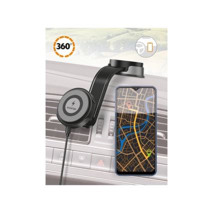 Aligator AMS07BK - Mobilholder til bil med fleksibel MagSafe-arm, sort