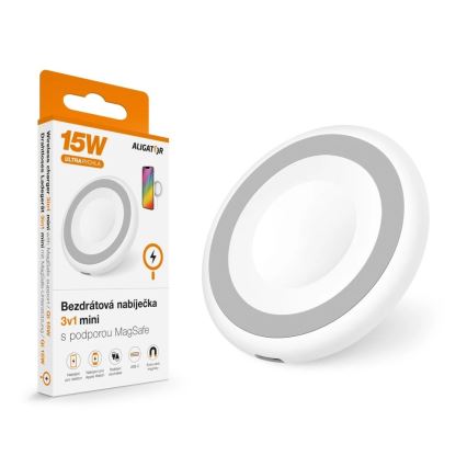 Aligator AMS08WT - Trådløs MagSafe-oplader 3-i-1 15W hvid