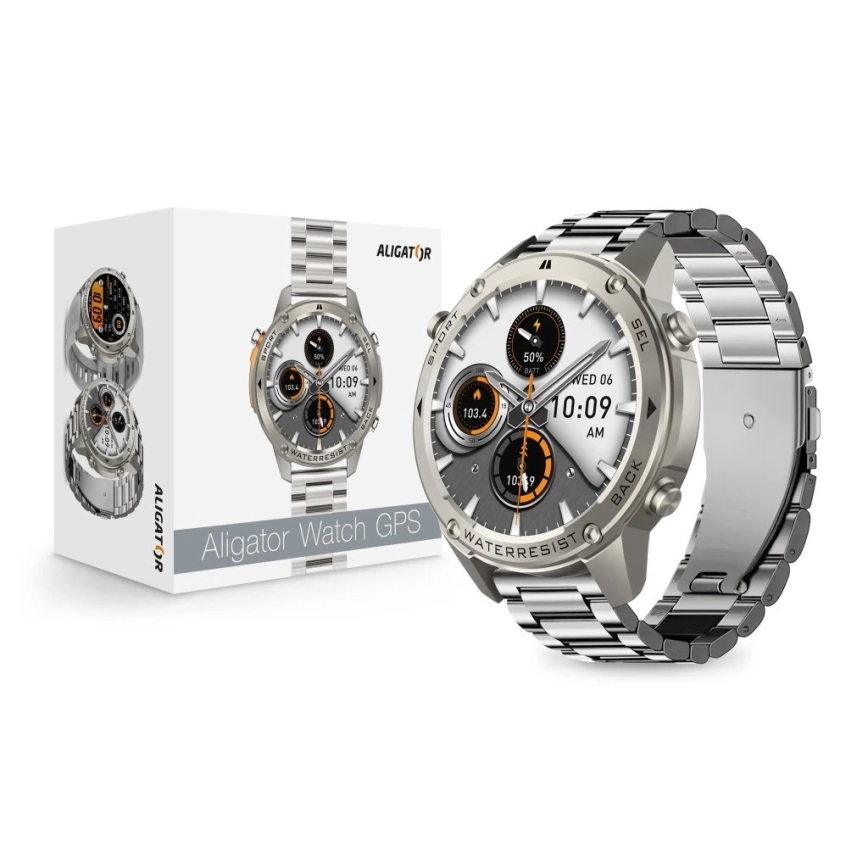 Aligator AW12SR - Smartwatch med GPS, 500 mAh, IP69K, sølv