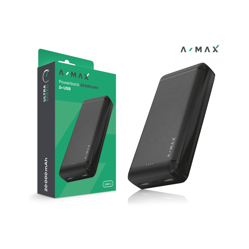 Aligator AX0004 - Powerbank A-MAX 20000 mAh 3,7 V sort