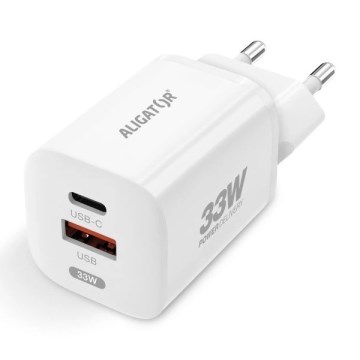 Aligator CHPD0020 - Hurtigoplader GaN Power Delivery 33 W USB-A + USB-C, hvid