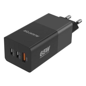 Aligator CHPD0027 - Hurtigoplader GaN med Power Delivery 65W 2x USB-C + USB-A, sort