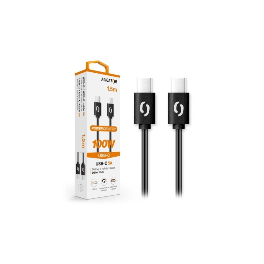 Aligator DATKP46 - USB-kabel USB-C / USB-C 100W Power Delivery 1,5m sort