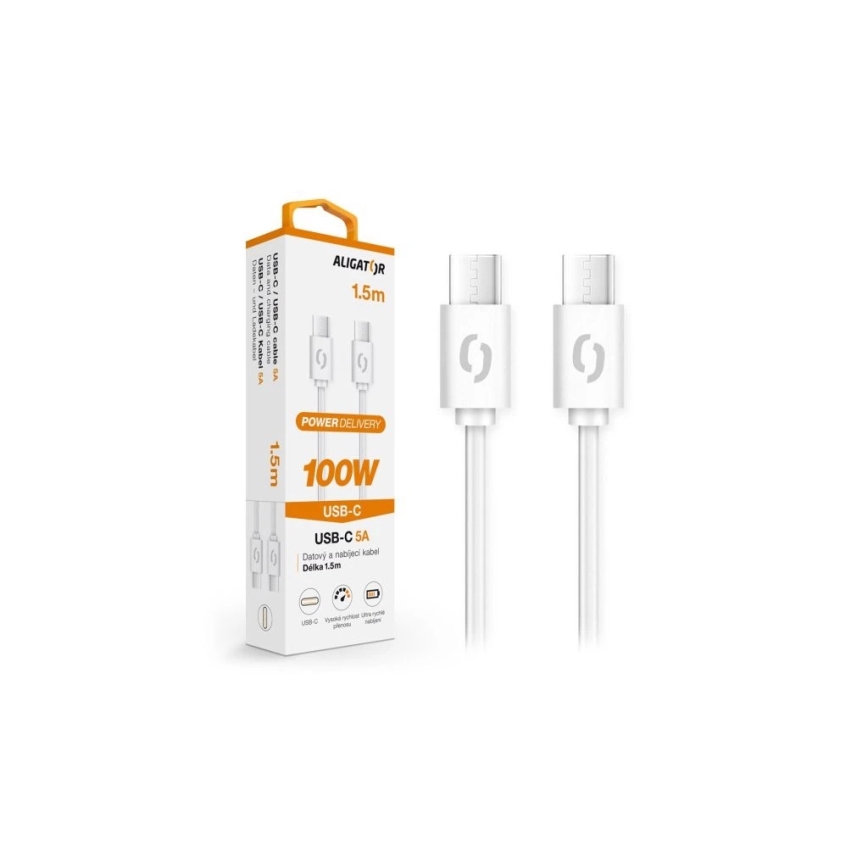 Aligator DATKP47 - USB-kabel USB-C / USB-C 100W Power Delivery 1,5m hvid