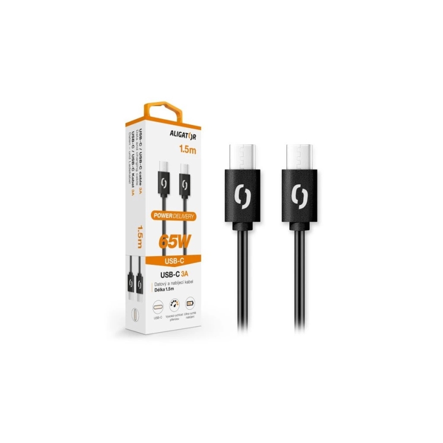 Aligator DATKP48 - USB-kabel USB-C / USB-C 65W Power Delivery 1,5m sort