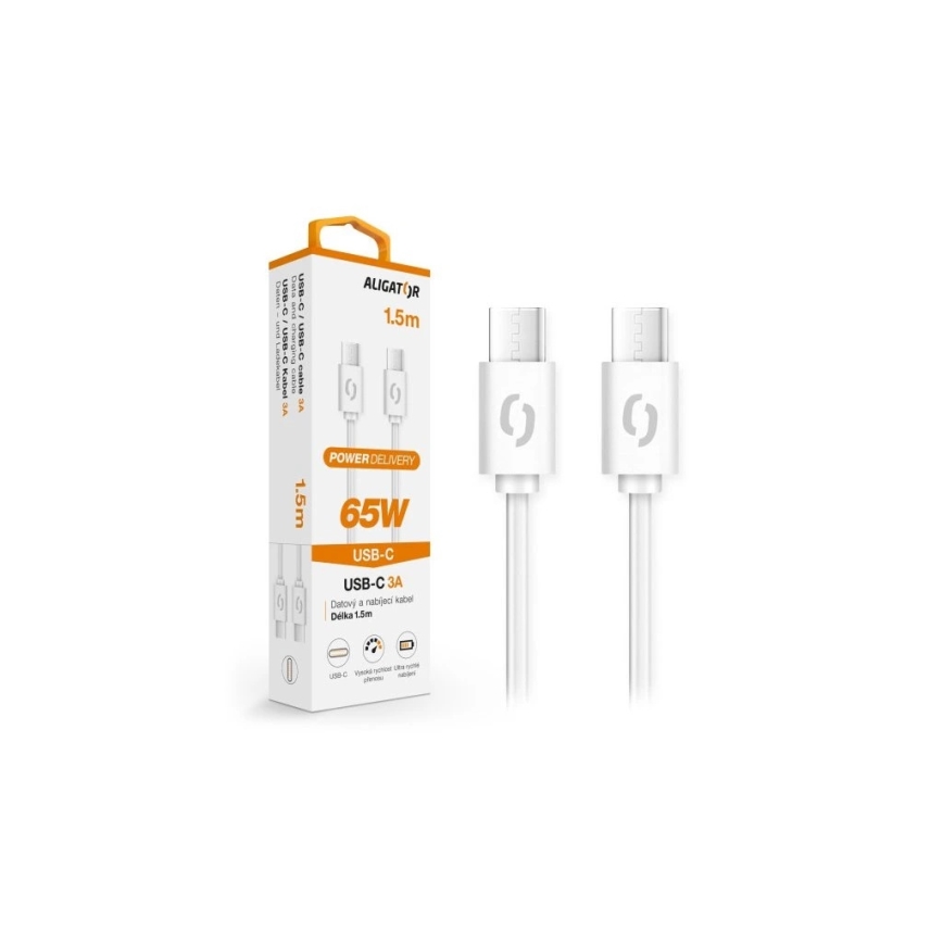 Aligator DATKP49 - USB-kabel USB-C / USB-C 65W Power Delivery 1,5 m hvid