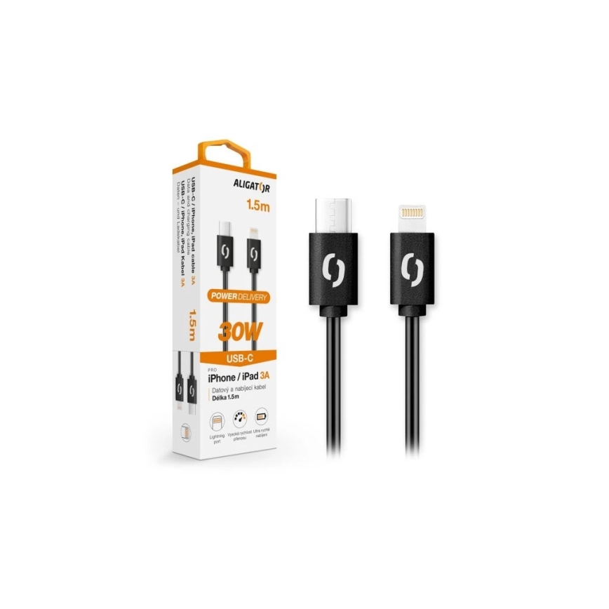 Aligator DATKP50 - USB-kabel USB-C til Lightning, 30 W Power Delivery, 1,5 m, sort