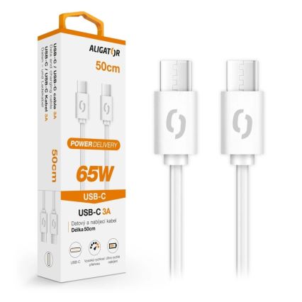 Aligator DATKP55 - USB kabel USB-C / USB-C 65W Power Delivery 0,5m hvid