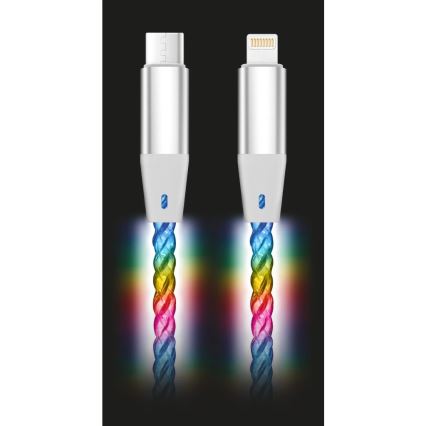 Aligator DATKP63 - USB kabel USB-C / Lightning med LED-belysning 30W Power Delivery 1,2m