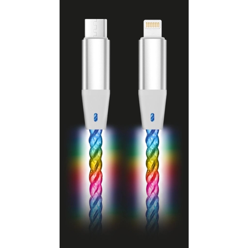 Aligator DATKP63 - USB kabel USB-C / Lightning med LED-belysning 30W Power Delivery 1,2m