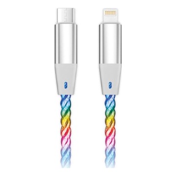 Aligator DATKP63 - USB kabel USB-C / Lightning med LED-belysning 30W Power Delivery 1,2m