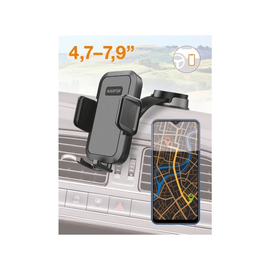 Aligator HA25 - Mobilholder til bilen med fleksibel arm, sort