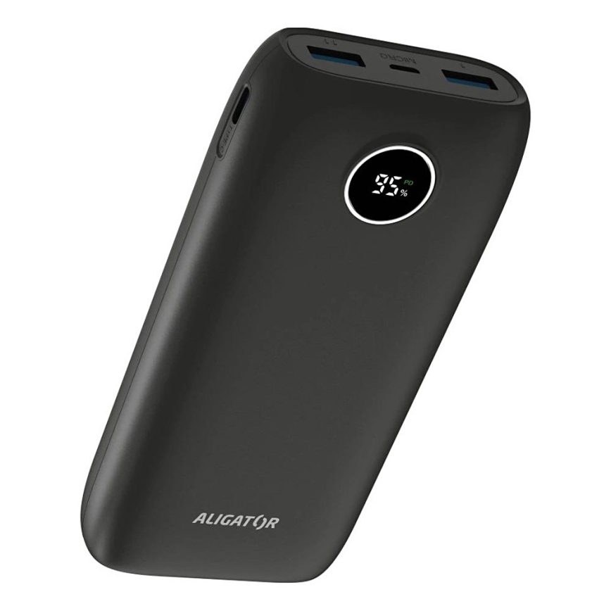 Aligator PBPD20BK - Powerbank med LCD-display og Power Delivery, 20000 mAh/20W/3,7V, sort
