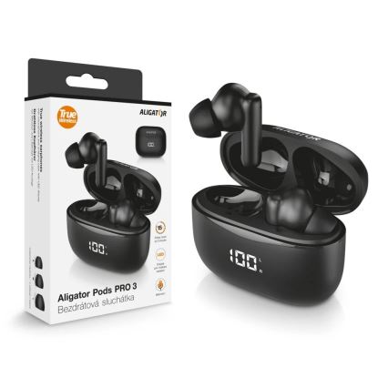 Aligator TWS06 - Trådløse ørepropper Pods PRO 3 200 mAh + 2x 30 mAh IP30 sort