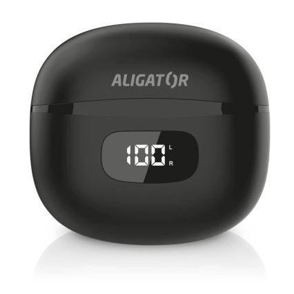 Aligator TWS08BK - Trådløse høretelefoner med ANC, 200 mAh + 2 x 30 mAh, IP40, sort