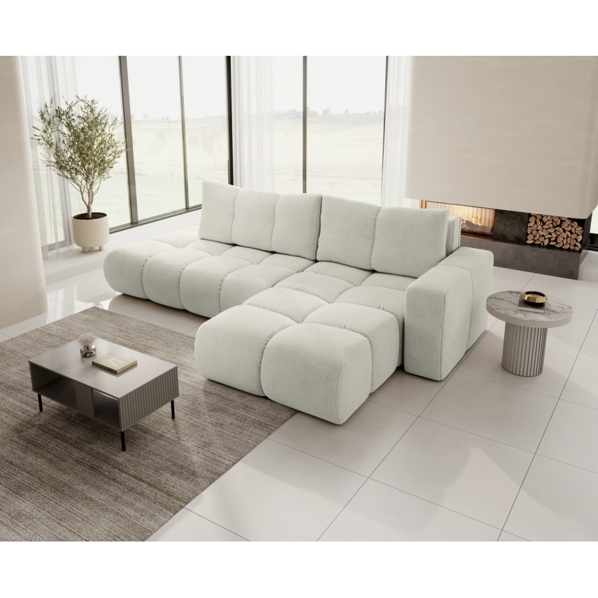 Udfoldelig hjørnesofa med opbevaringsplads i L-form ALMADA højre beige