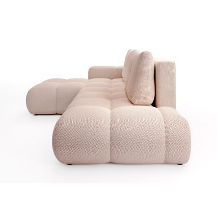 ALMADA venstrevendt L-formet polstret hjørnesofa med udtræk og opbevaringsrum, rosa