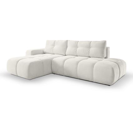 Udtrækbar polstret hjørnesofa med opbevaring, L-formet ALMADA, venstrevendt, beige