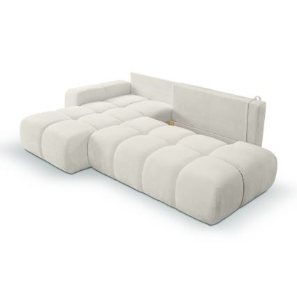 Udtrækbar polstret hjørnesofa med opbevaring, L-formet ALMADA, venstrevendt, beige