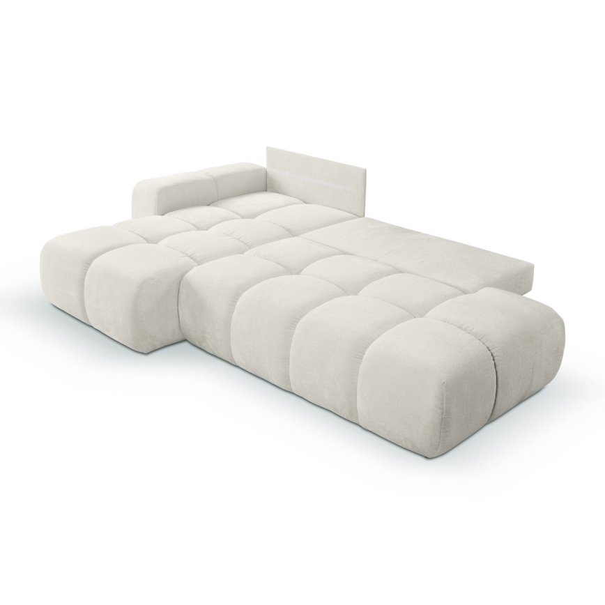 Udtrækbar polstret hjørnesofa med opbevaring, L-formet ALMADA, venstrevendt, beige