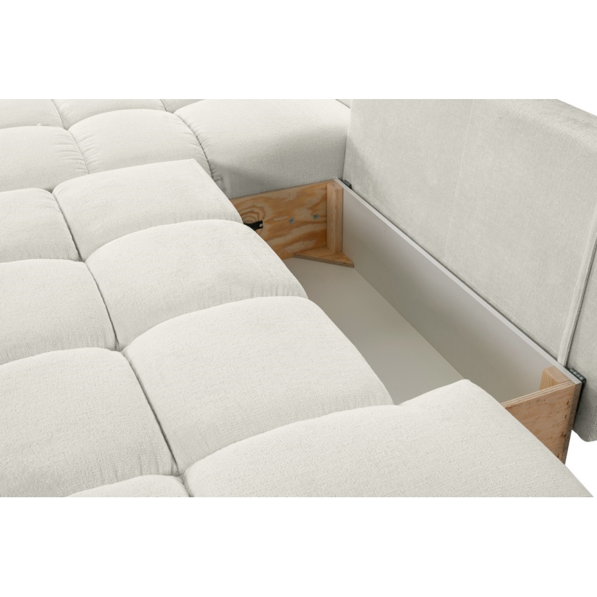 Udtrækbar polstret hjørnesofa med opbevaring, L-formet ALMADA, venstrevendt, beige