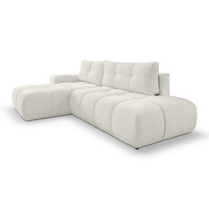Udtrækbar polstret hjørnesofa med opbevaring, L-formet ALMADA, venstrevendt, beige