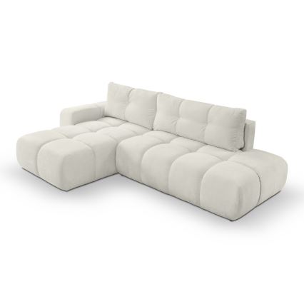 Udtrækbar polstret hjørnesofa med opbevaring, L-formet ALMADA, venstrevendt, beige
