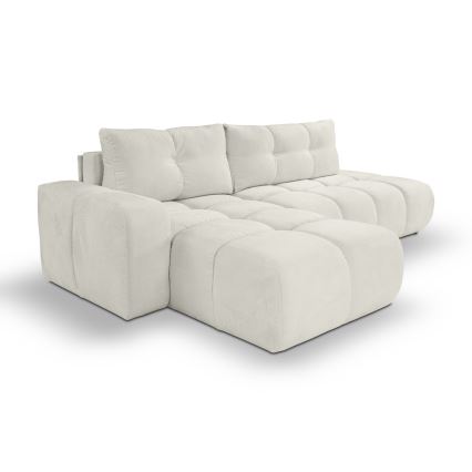 Udtrækbar polstret hjørnesofa med opbevaring, L-formet ALMADA, venstrevendt, beige
