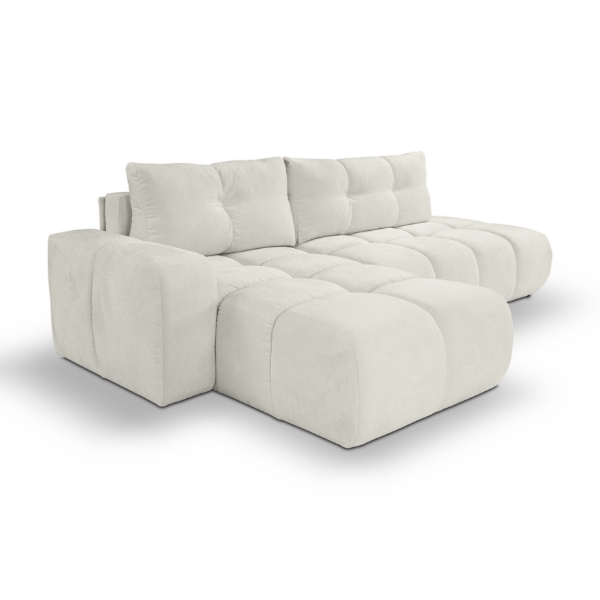 Udtrækbar polstret hjørnesofa med opbevaring, L-formet ALMADA, venstrevendt, beige