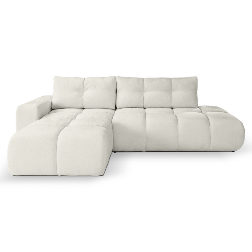 Udtrækbar polstret hjørnesofa med opbevaring, L-formet ALMADA, venstrevendt, beige
