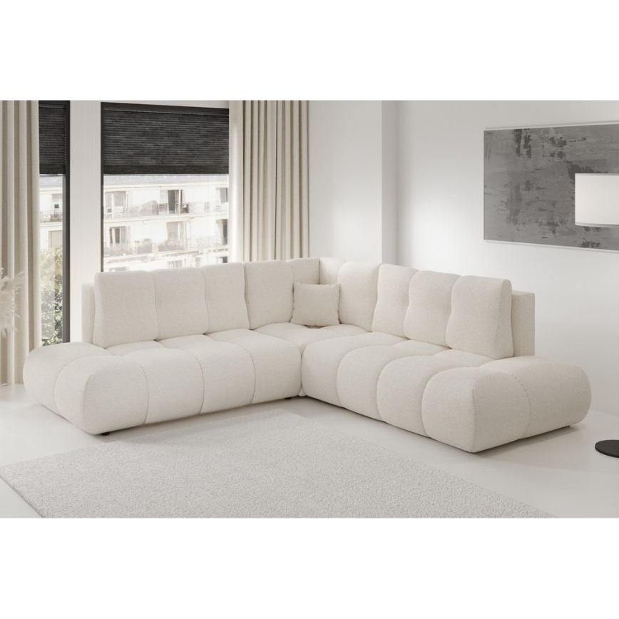 ALMADA L-hjørnesofa med sovefunktion og opbevaringsrum, højrevendt, beige