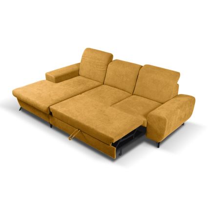ALTA L-formet polstret hjørnesofa, udtrækbar med sovefunktion og opbevaringsrum, venstrevendt, gul