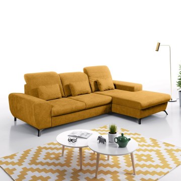 ALTA udtrækbar polstret hjørnesofa i L-form med opbevaring, højrevendt, gul