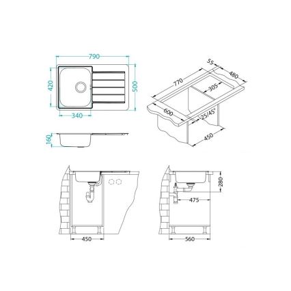 ALVEUS 1069147 - Køkkenvask LINE 79x50 cm rustfrit stål/satineret