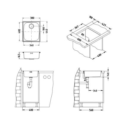 ALVEUS 1082195 - Køkkenvask BASIC 44x38 cm mat stål/satin, stor outlet