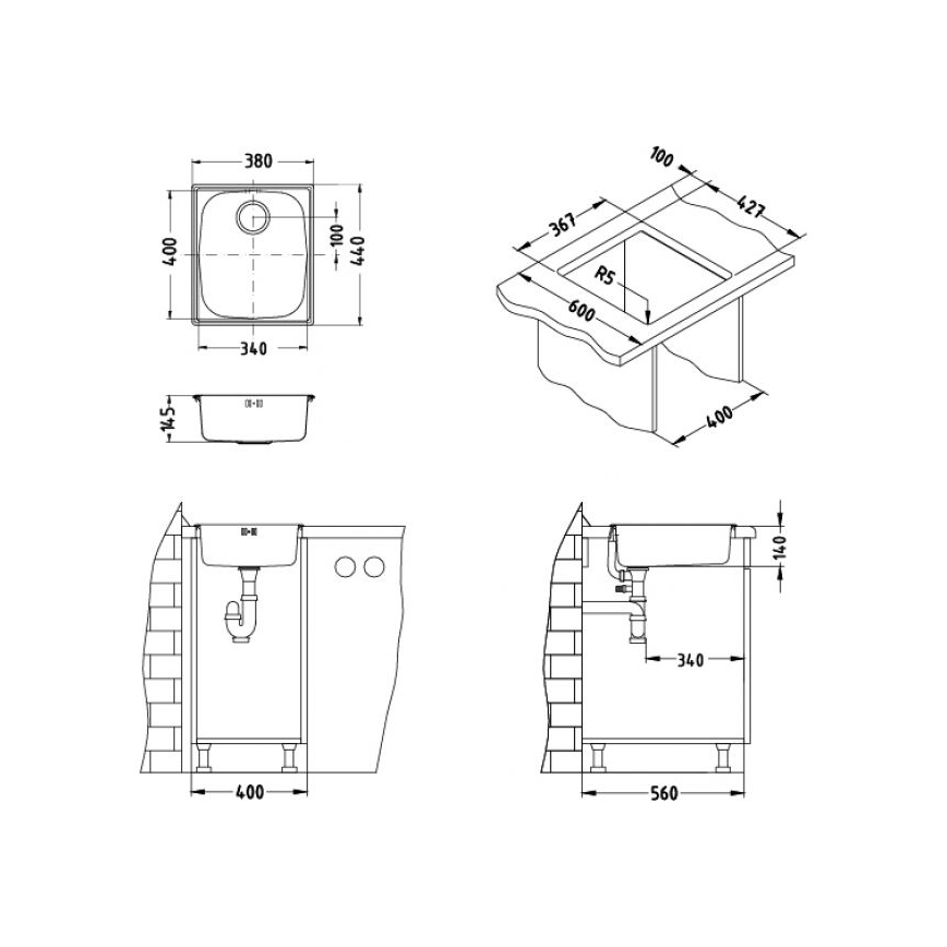 ALVEUS 1082195 - Køkkenvask BASIC 44x38 cm mat stål/satin, stor outlet