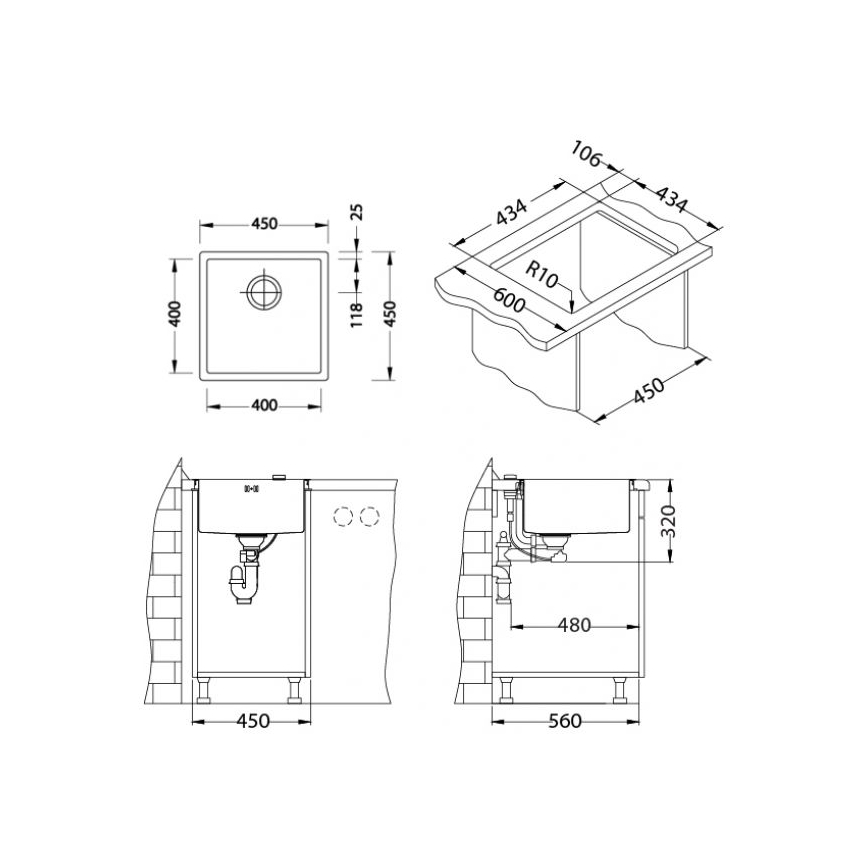ALVEUS 1122689 - Køkkenvask QUADRIX 45x45 cm kobber