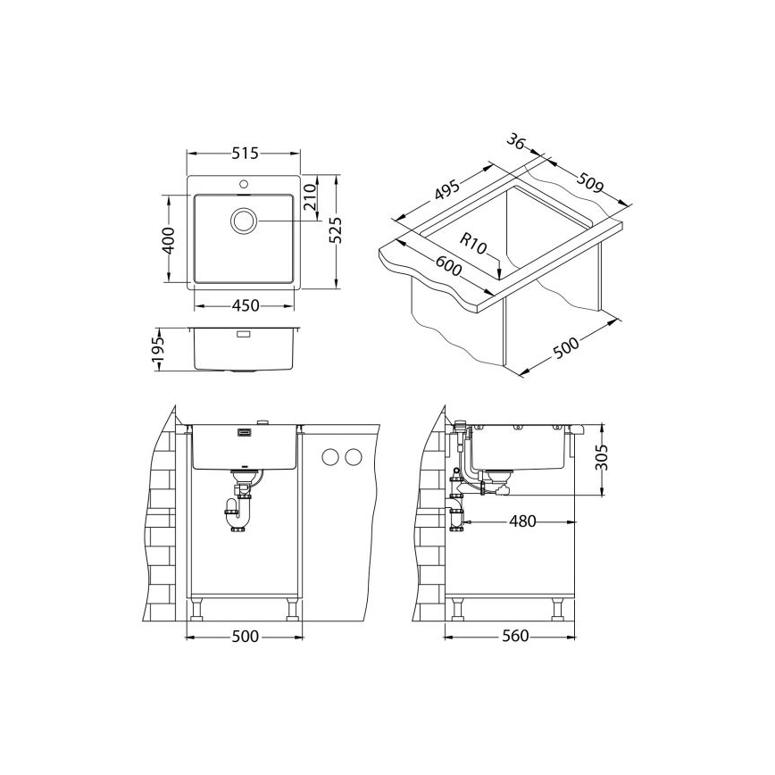 ALVEUS 1122708 - Køkkenvask PURE 52,5x51,5 cm monarch kobber