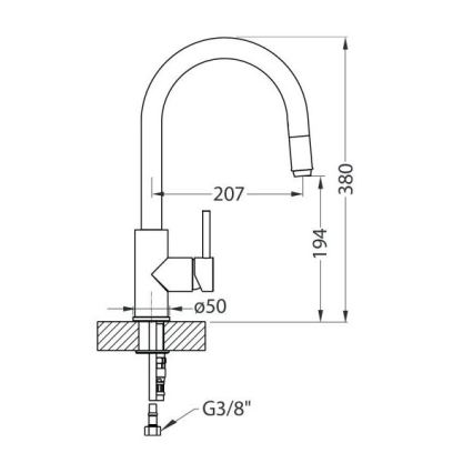 ALVEUS 1129022 - Hane m. udtrækkelig spraye DELOS 38 cm granit/sort