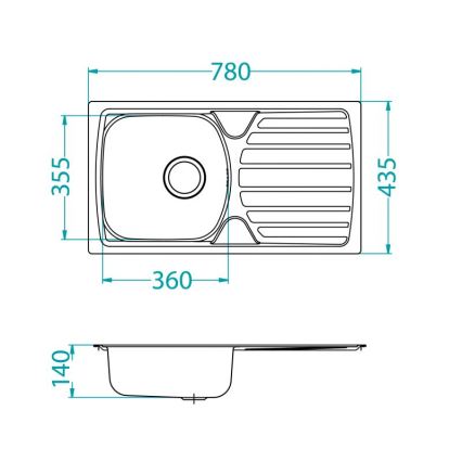 ALVEUS 1136539 - Køkkenvask BASIC 78x43,5 cm rustfrit stål/satin, stor bundventil