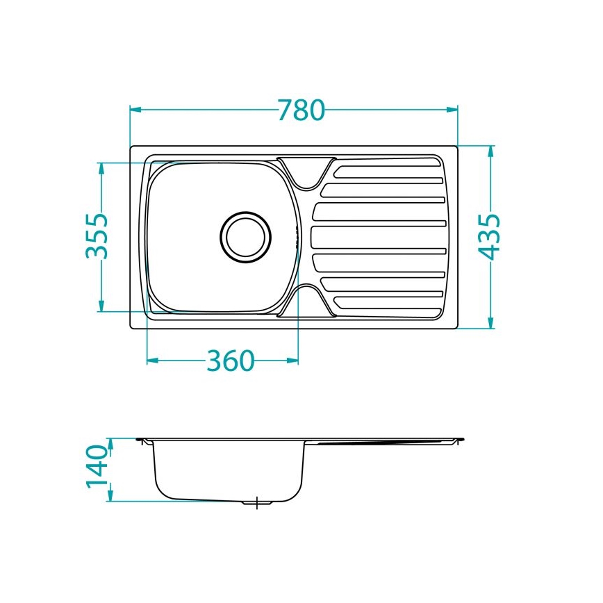 ALVEUS 1136539 - Køkkenvask BASIC 78x43,5 cm rustfrit stål/satin, stor bundventil