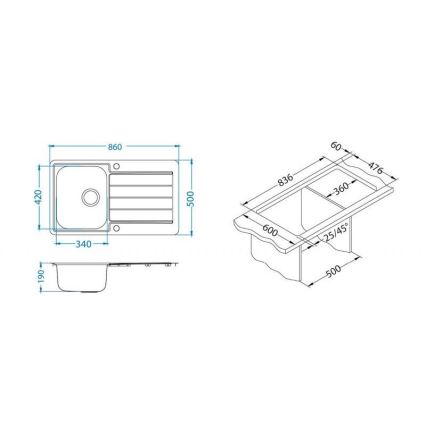 ALVEUS 1144640 - Køkkenvask LINE 86x50 cm mat stål/satin, uden excenter