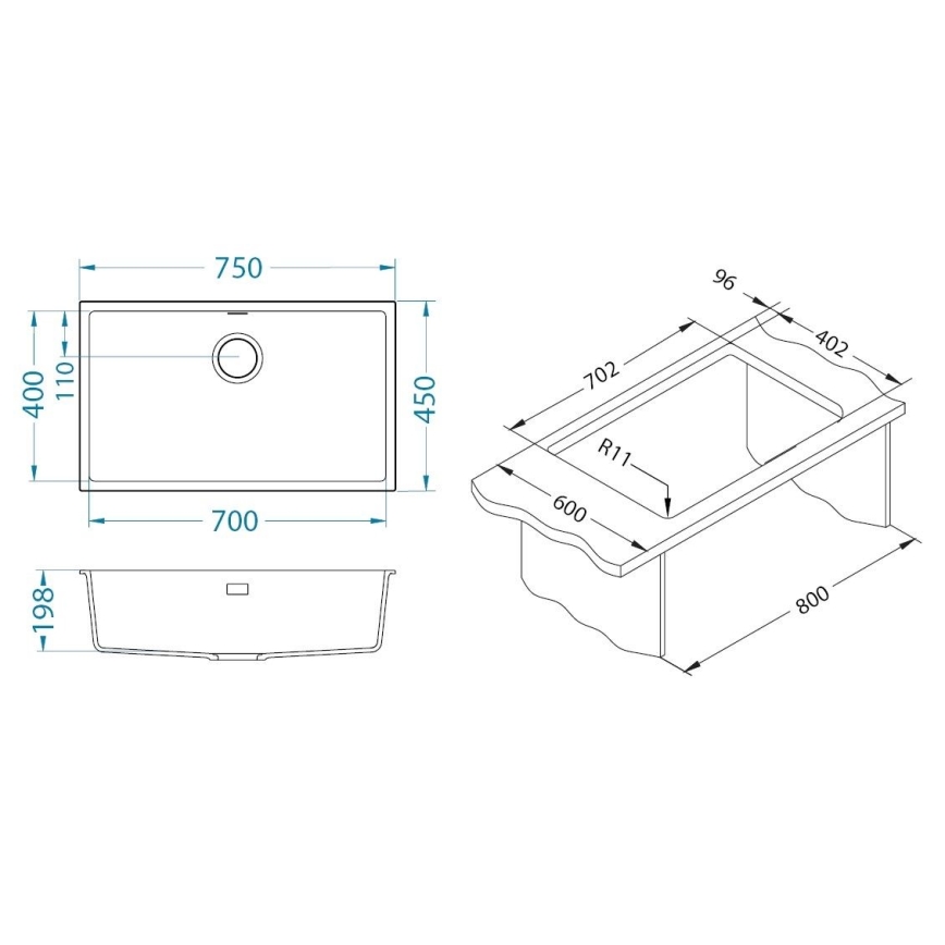 ALVEUS 1150058 - Køkkenvask OMNI 75 x 45 cm granit/hvid
