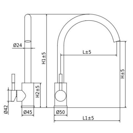 ALVEUS ES3508A - Køkkenarmatur VIOLA 36,7 cm i rustfrit stål